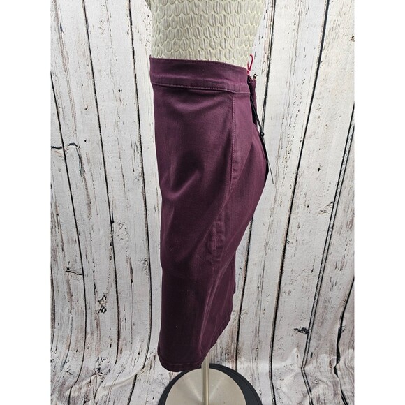 ALK Women's 6 Jen 7 For All Mankind Burgundy Coated Denim Straight Pencil Skirt - Picture 3 of 10
